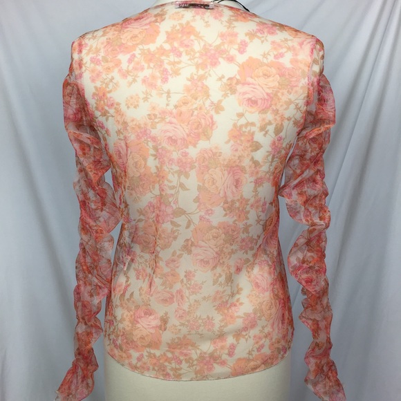 Zara Floral Sheer Long Sleeve Mesh Top - Picture 6 of 8